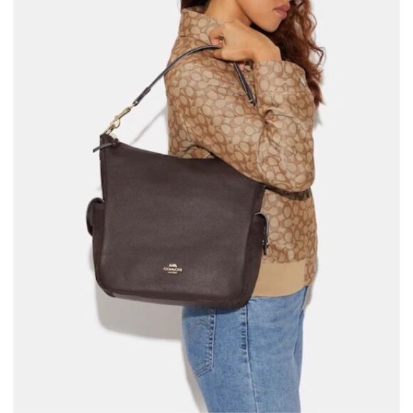 🔥🎁NWT! Coach PENNIE Shoulder Bag In Signature Canvas Brown/Black Msrp:$450.00 - Picture 4 of 6